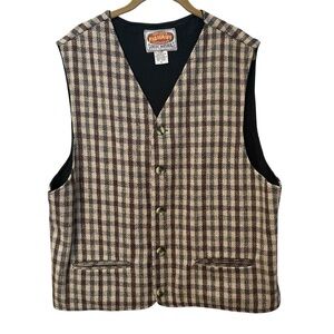 Paragraff Men’s Brown Gray and Natural Wool Blend Tweed Checked Vest